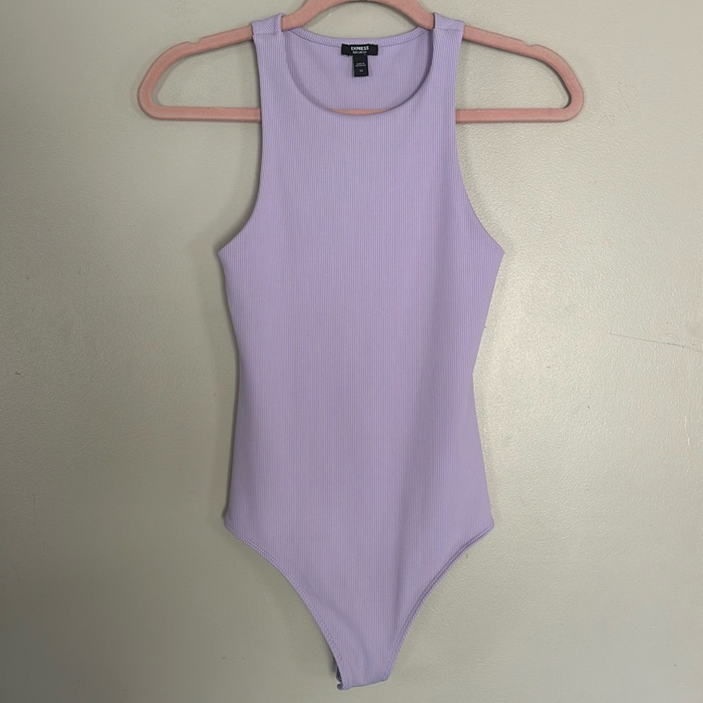 Express Body Contour Ribbed Bodysuit - Purple - XS